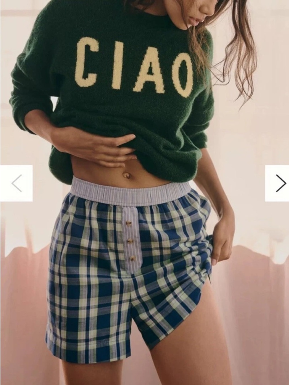Anthropologie pajama sleep boxer shorts medium M blue plaid New NWT Cotton